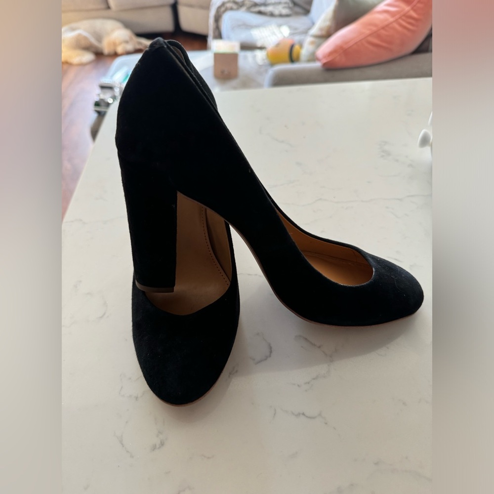 J.Crew Genuine Leather Suede Black Block Heels